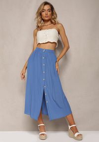 Renee - Niebieska Rozkloszowana Spódnica Maxi z Gumką w Talii i Kieszeniami Kendrani. Okazja: na co dzień, na imprezę. Kolor: niebieski. Styl: casual, elegancki