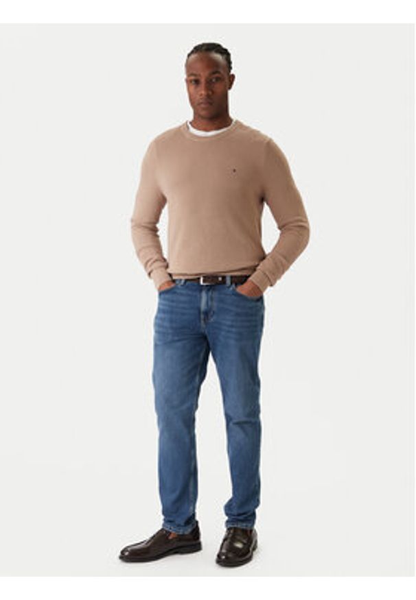 TOMMY HILFIGER - Tommy Hilfiger Sweter Essential MW0MW36347 Beżowy Regular Fit. Kolor: beżowy. Materiał: bawełna