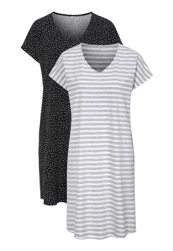 Cellbes Wzorzysta koszula nocna 2 Pack w paski Czarny female ze wzorem/czarny 50/52. Kolor: czarny. Materiał: materiał. Długość: do kolan. Wzór: paski