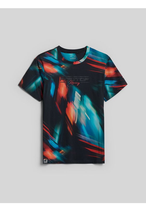 4f - 4F T-shirt regular z nadrukiem męski - multikolor S. Okazja: na co dzień. Kolor: wielokolorowy. Materiał: jeans, dzianina, bawełna, dresówka, materiał, jersey. Wzór: nadruk. Styl: casual, klasyczny