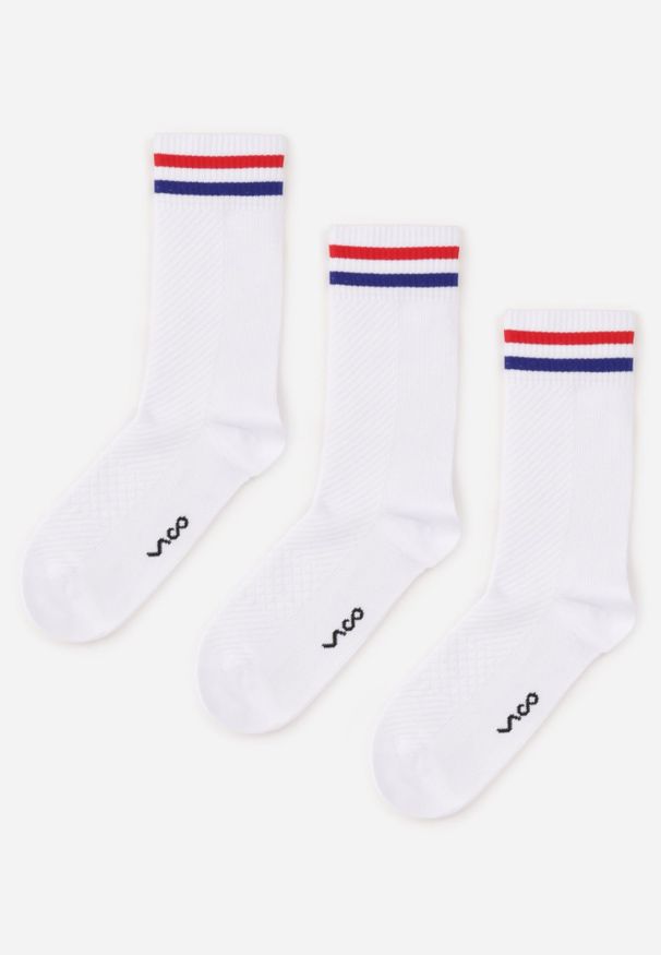 Renee - Białe 3-Pack Skarpety Bawełniane za Kostkę w Prążki Okelani. Kolor: biały. Materiał: bawełna. Wzór: prążki