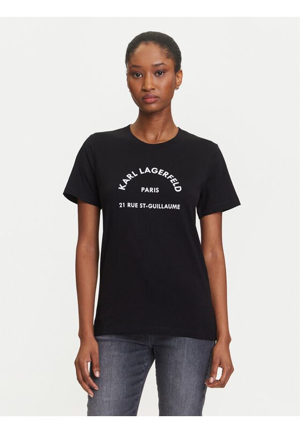 Karl Lagerfeld - KARL LAGERFELD T-Shirt A3W17105 Czarny Regular Fit. Typ kołnierza: dekolt w karo. Kolor: czarny. Materiał: bawełna