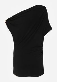 Born2be - Czarna Asymetryczna Bluzka z Wiskozy z Metaliczną Ozdobą i Marszczeniem Orinlea. Okazja: na co dzień. Kolor: czarny. Materiał: wiskoza. Długość: długie. Wzór: aplikacja. Styl: elegancki, casual #4