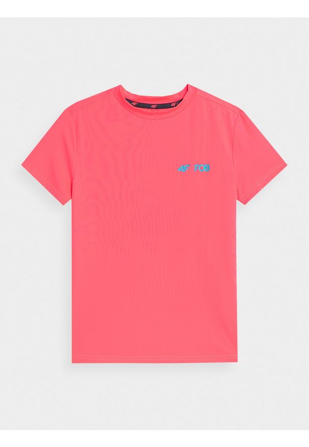 4f - Koszulka szybkoschnąca z filtrem UV dziecięca. Kolor: różowy. Materiał: dzianina, skóra. Styl: sportowy