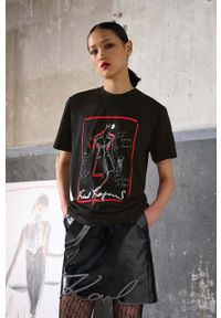 Karl Lagerfeld t-shirt bawełniany x The Ultimate icon kolor czarny. Okazja: na co dzień. Kolor: czarny. Materiał: bawełna. Długość rękawa: krótki rękaw. Długość: krótkie. Wzór: haft. Styl: casual, klasyczny #1