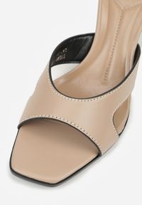 Born2be - Ciemnobeżowe Klapki na Szpilce Ozdobione Wycięciami Qhesova. Okazja: na co dzień. Kolor: beżowy. Materiał: jeans. Wzór: aplikacja. Obcas: na szpilce. Styl: casual #4