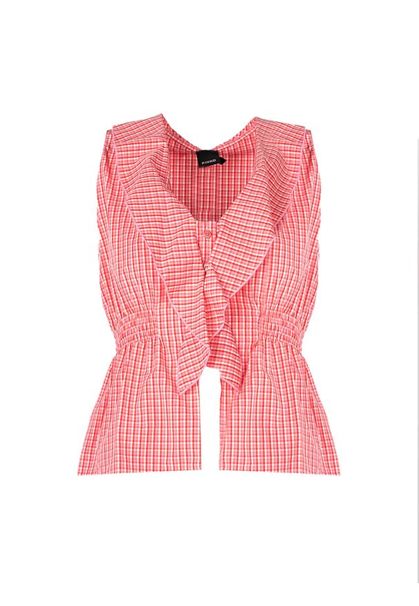 Pinko Bluzka "Apprezzato" | 1G161R 8427 | Apprezzato | Kobieta | Czerwony, Różowy. Typ kołnierza: dekolt w kształcie V. Kolor: czerwony, różowy, wielokolorowy. Materiał: bawełna. Długość rękawa: na ramiączkach. Wzór: kratka
