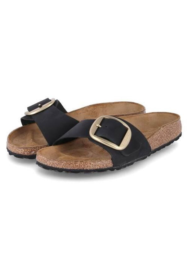 Klapki damskie Birkenstock Madrid Big Buckle. Kolor: czarny. Materiał: skóra