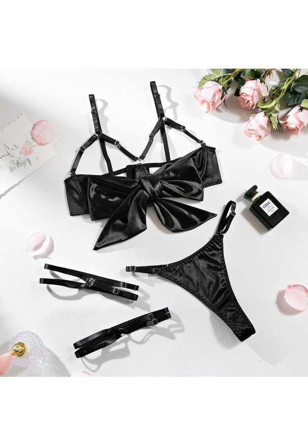 Intica - Komplet bielizny z kokardą regulowane ramiączka elegancki styl Radenka. Kolor: czarny. Materiał: materiał