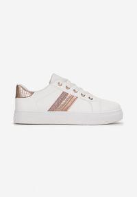 Born2be - Biało-Szampańskie Sneakersy Asoaea. Zapięcie: sznurówki. Kolor: biały. Wzór: aplikacja #6