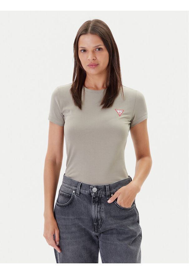 Guess T-Shirt W2YI44 J1314 Khaki Regular Fit. Kolor: brązowy. Materiał: bawełna