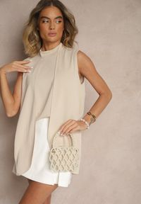 Renee - Beżowa Bluzka o Asymetrycznym Kroju Fadeselle. Okazja: na co dzień. Kolor: beżowy. Materiał: skóra. Wzór: kolorowy. Styl: casual