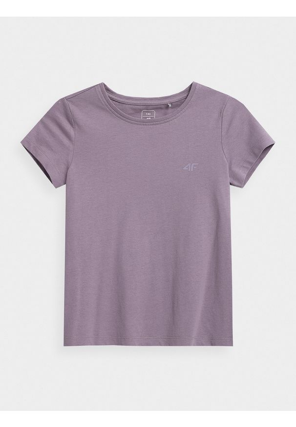 4f - T-shirt gładki dziewczęcy. Kolor: fioletowy. Materiał: bawełna. Wzór: gładki