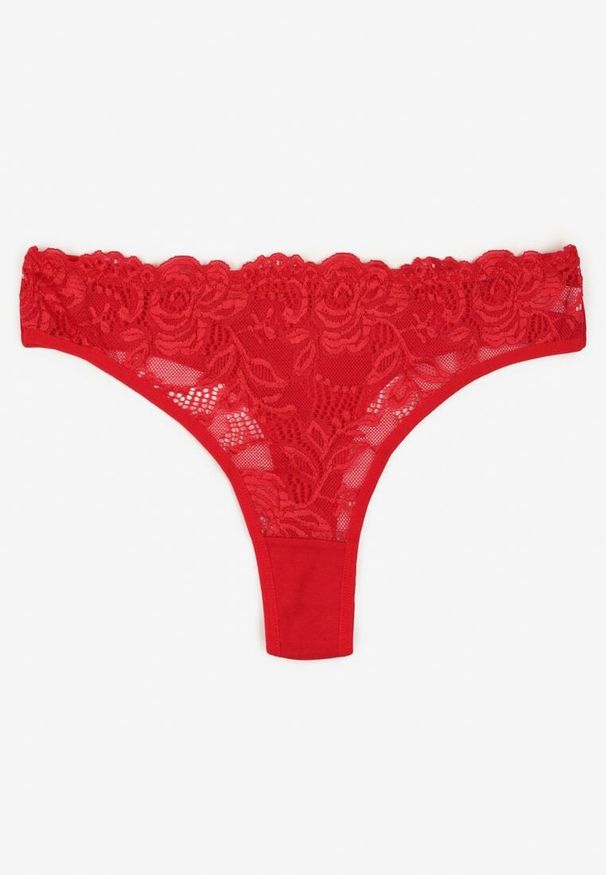 Born2be - Czerwone Koronkowe Majtki Stringi z Bawełny Venalora. Kolor: czerwony. Materiał: bawełna, koronka