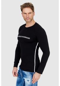 Emporio Armani - EMPORIO ARMANI Czarny longsleeve męski z lampasami, Rozmiar S. Kolor: czarny. Materiał: prążkowany. Długość rękawa: długi rękaw