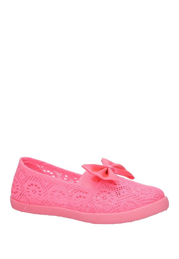 Casu - Różowe baleriny slip on ażurowe z kokardą casu cb-s151. Zapięcie: bez zapięcia. Kolor: różowy. Wzór: ażurowy
