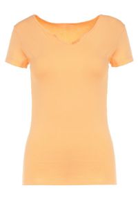 Born2be - Pomarańczowy T-shirt Aerippe. Kolor: pomarańczowy. Materiał: bawełna, dzianina, jeans. Długość rękawa: krótki rękaw. Długość: krótkie. Wzór: aplikacja, gładki. Styl: klasyczny