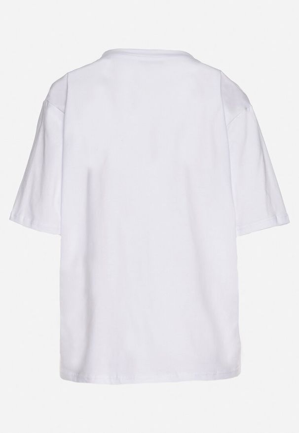 Born2be - Biały Bawełniany T-shirt z Ozdobnym Nadrukiem Delmari. Okazja: na spacer, na co dzień. Kolor: biały. Materiał: bawełna. Wzór: nadruk. Styl: klasyczny, casual