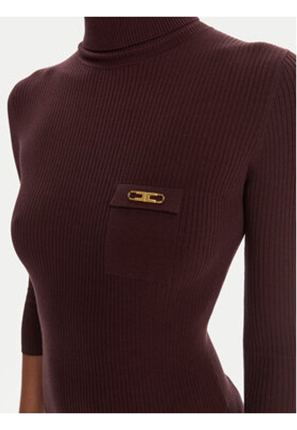 Elisabetta Franchi Sukienka dzianinowa AM-23B-56E2-V390 Bordowy Slim Fit. Kolor: czerwony. Materiał: lyocell
