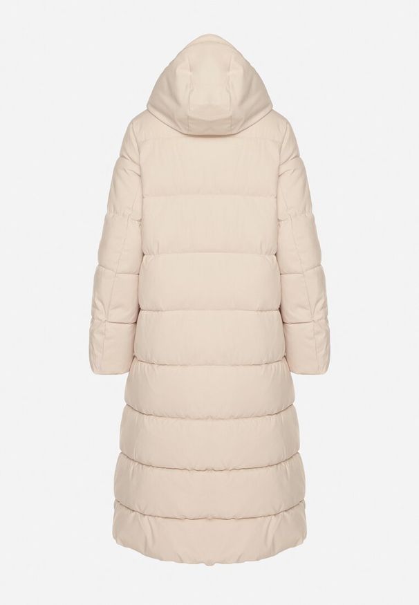 Born2be - Jasnobeżowa Długa Pikowana Kurtka z Kapturem Afarriva. Okazja: na spacer, do pracy, na co dzień, na spotkanie biznesowe. Typ kołnierza: kaptur. Kolor: beżowy. Długość: długie. Styl: elegancki, casual, klasyczny, biznesowy