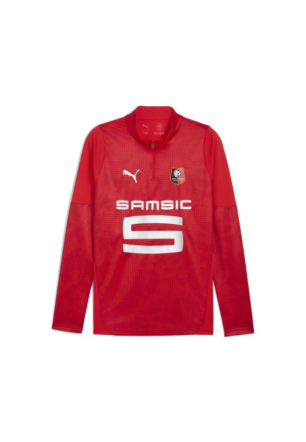 Puma - Męska bluza treningowa z zamkiem 1/4 Stade Rennais F.C. PUMA. Kolor: czerwony, szary, wielokolorowy. Sport: bieganie