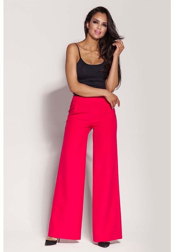 Dursi - Malinowe Spodnie z Szerokimi Nogawkami. Kolor: różowy. Materiał: poliester, elastan