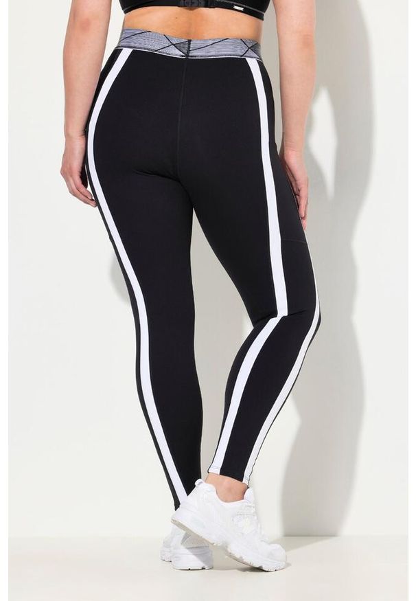 ULLA POPKEN - Damskie Legginsy paski kieszenie wysoki stan elastyczny pas. Stan: podwyższony. Kolekcja: plus size. Kolor: czarny. Materiał: poliester, materiał, elastan. Wzór: paski