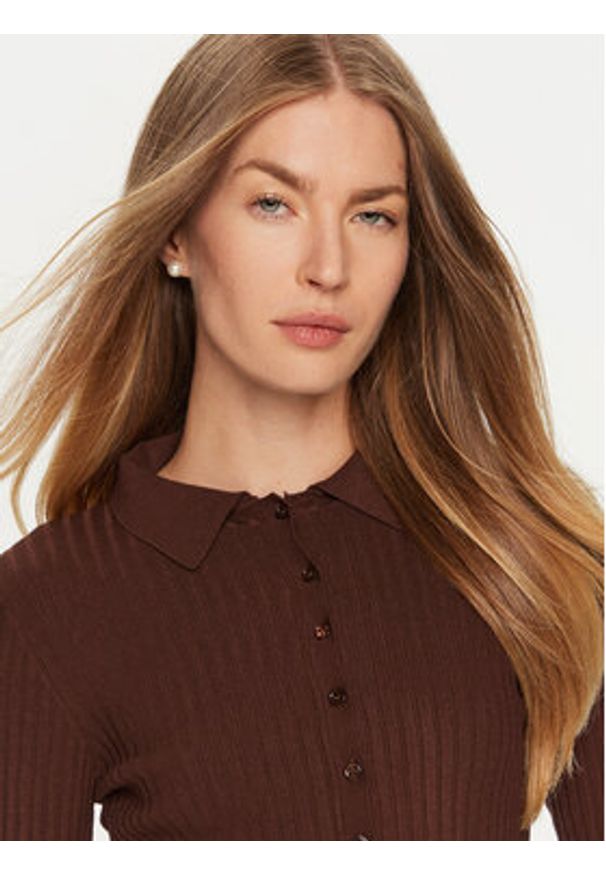 ViCOLO Sweter 22095S Brązowy Slim Fit. Kolor: brązowy. Materiał: wiskoza