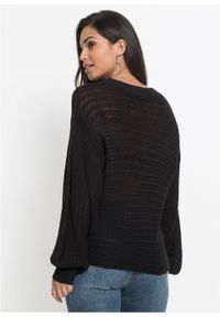 Sweter oversize w ażurowy wzór bonprix czarny. Kolor: czarny. Wzór: ażurowy #2