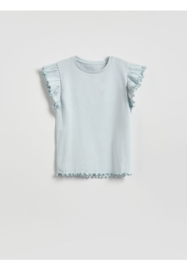 Reserved - Bluzka z falbankami - jasnoniebieski. Typ kołnierza: kołnierz z falbankami. Kolor: niebieski. Materiał: bawełna