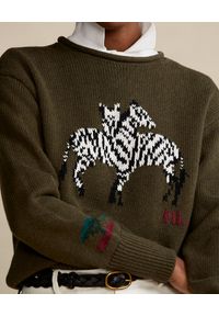 Ralph Lauren - RALPH LAUREN - Sweter z wyszywanym motywem w zebry Relaxed fit. Typ kołnierza: polo. Kolor: zielony. Materiał: tkanina. Wzór: motyw zwierzęcy #5