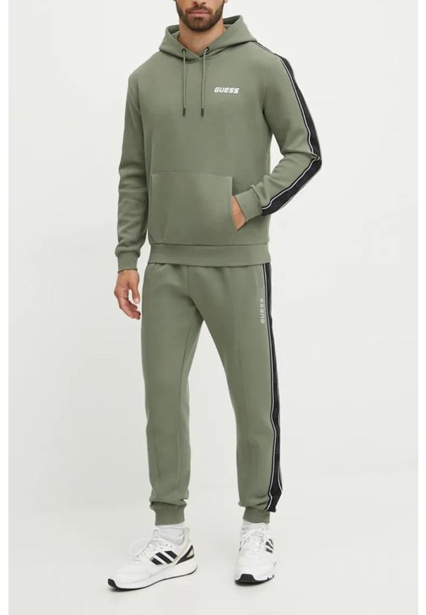 Guess - GUESS Zielona bluza męska Mickey, Rozmiar XL. Kolor: zielony. Materiał: poliester, bawełna, materiał