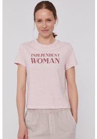 GAP T-shirt damski kolor różowy. Kolor: różowy. Materiał: dzianina. Wzór: nadruk