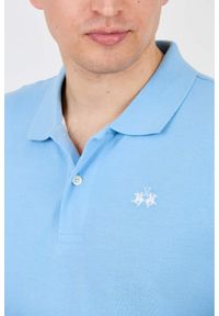 La Martina - LA MARTINA Błękitne męskie polo z małym logo, Rozmiar XL. Typ kołnierza: polo. Kolor: niebieski #6
