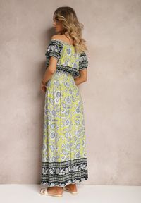 Renee - Żółta Sukienka z Bawełny z Gumką w Pasie i Wiązaniem przy Dekolcie Hiletta. Okazja: na co dzień. Kolor: żółty. Materiał: bawełna. Styl: casual