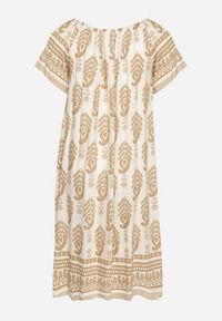 Born2be - Beżowa Wiskozowa Sukienka ze Wzorem Boho Ellivra. Okazja: na co dzień. Kolor: beżowy. Materiał: wiskoza. Wzór: aplikacja. Styl: boho #3