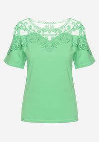 Born2be - Zielony T-shirt Bawełniany z Koronkową Górą Naroca. Okazja: na co dzień. Kolor: zielony. Materiał: bawełna, koronka. Wzór: aplikacja, koronka. Styl: casual, elegancki #4