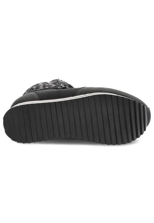 Czarne Botki Lee Cooper Ocieplane Buty Damskie. Kolor: czarny. Materiał: syntetyk, materiał, skóra ekologiczna, futro. Szerokość cholewki: normalna. Wzór: nadruk, motyw zwierzęcy. Obcas: na obcasie. Styl: sportowy. Wysokość obcasa: średni