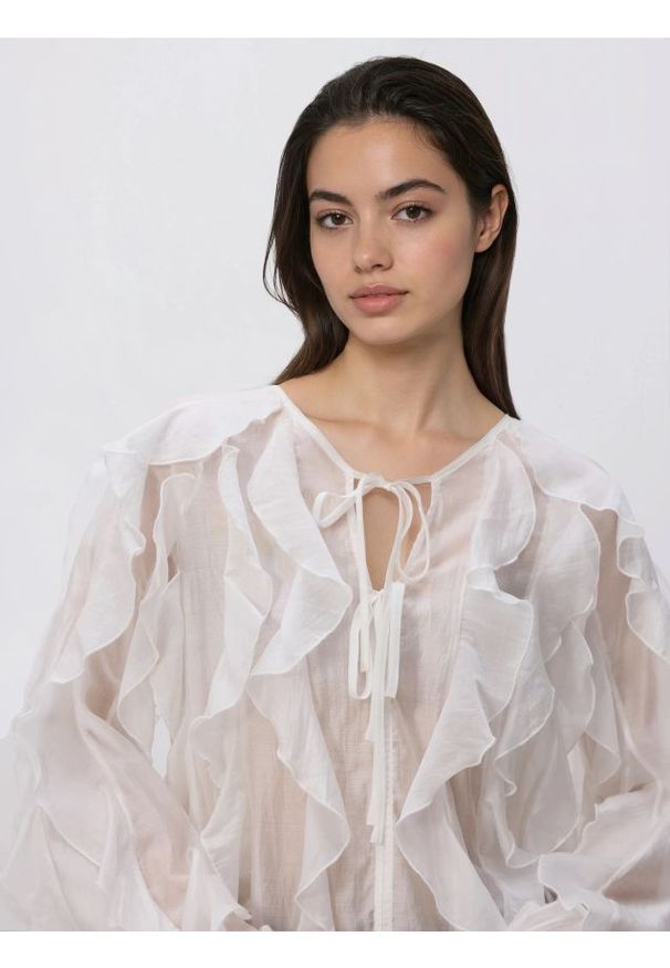 Reserved - Bluzka z lyocellem - biały. Kolor: biały. Materiał: tkanina