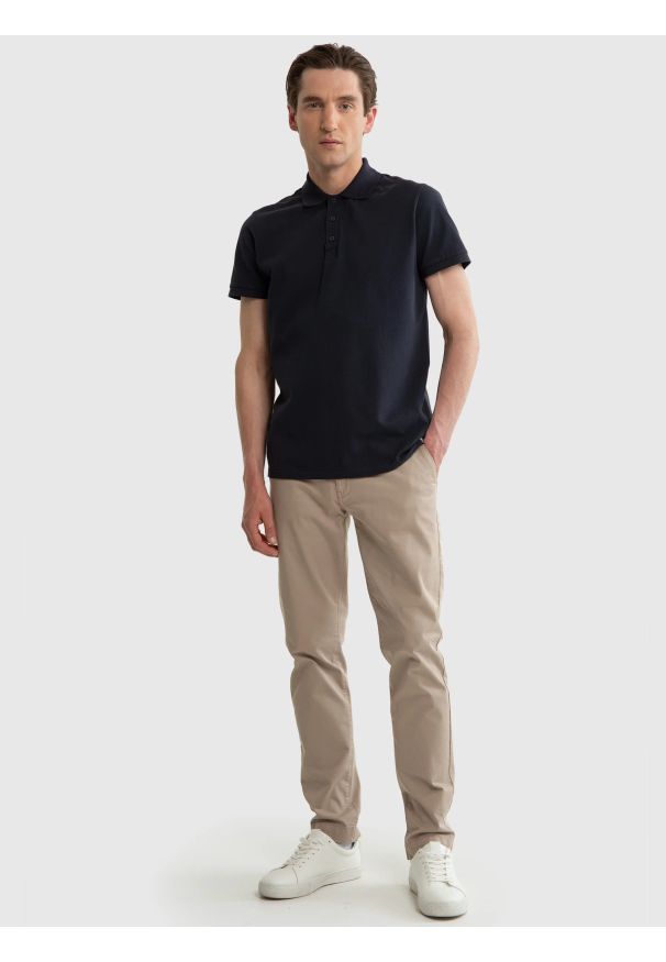 Big-Star - Koszulka męska polo granatowa Markolinos 403. Okazja: na co dzień. Typ kołnierza: polo. Kolor: niebieski. Materiał: materiał, bawełna. Styl: retro, casual, vintage