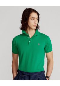 Ralph Lauren - RALPH LAUREN - Zielona koszulka polo Mesh Slim Fit Stretch. Typ kołnierza: polo. Kolor: zielony. Materiał: mesh. Wzór: aplikacja, haft, ze splotem. Sezon: lato. Styl: klasyczny #1