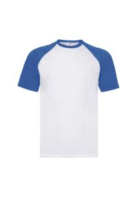 FRUIT OF THE LOOM - Męska Koszulka Baseballowa Z Krótkim Rękawem. Kolor: biały, wielokolorowy, niebieski. Długość rękawa: krótki rękaw. Długość: krótkie