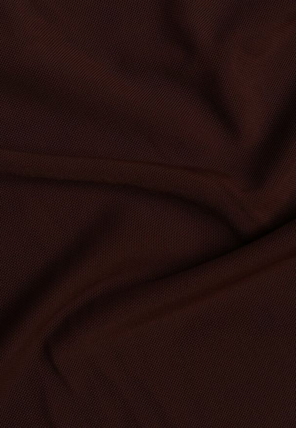 Renee - Ciemnobrązowa Bluzka Longsleeve z Siateczki z Wiskozą z Dekoltem w Serce Elinevia. Kolor: brązowy. Materiał: wiskoza. Długość rękawa: długi rękaw