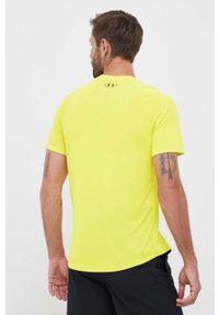 Under Armour t-shirt treningowy kolor żółty gładki. Kolor: żółty. Materiał: skóra, materiał. Długość rękawa: raglanowy rękaw. Wzór: gładki #2
