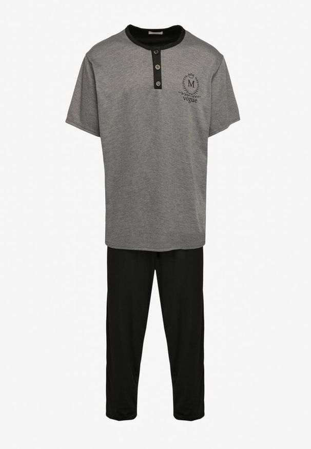 Born2be - Ciemnoszara Bawełniana Piżama Spodnie z Gumką w Pasie i T-shirt z Nadrukiem Ittelea. Kolor: szary. Materiał: bawełna. Długość: długie. Wzór: nadruk