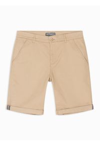 Ombre Clothing - Klasyczne męskie szorty chino z podwiniętą nogawką - beżowe V11 - Rozmiar: M. Kolor: beżowy. Materiał: elastan, bawełna. Sezon: lato. Styl: klasyczny #4