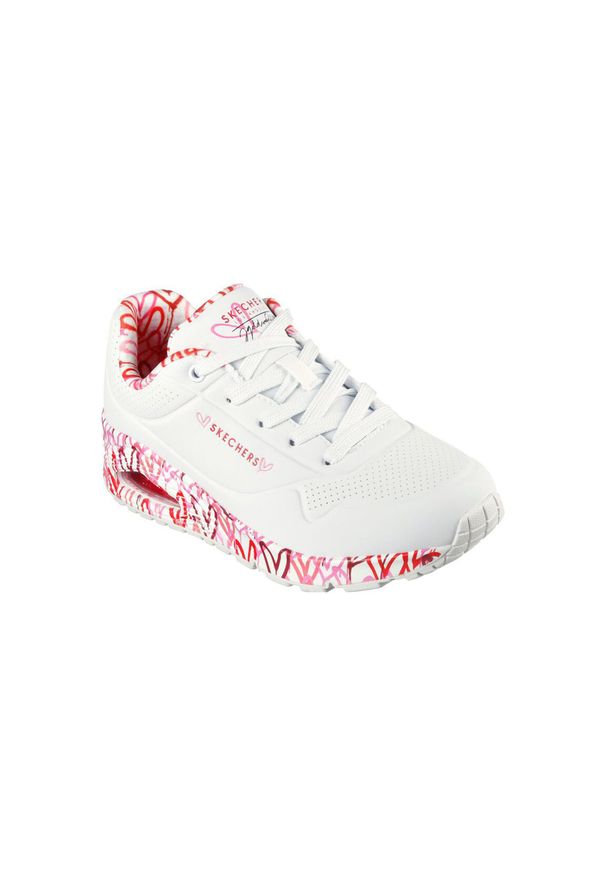 skechers - Buty SKECHERS UNO - LOVING LOVE Biały. Kolor: czerwony, biały, wielokolorowy, różowy. Materiał: syntetyk, tkanina. Model: Skechers Sport. Sport: turystyka piesza