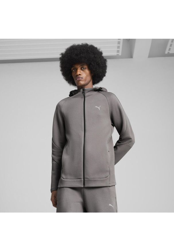 Puma - Męska rozpinana bluza z kapturem EVOSTRIPE PUMA Cast Iron Gray. Typ kołnierza: kaptur. Kolor: szary. Sport: bieganie