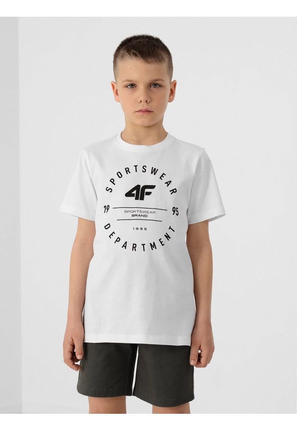 4f - T-shirt chłopięcy (122-164). Kolor: biały. Materiał: bawełna, dzianina