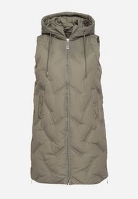 Born2be - Zielona Pikowana Kamizelka z Kapturem i Kieszeniami Esarivie. Okazja: na spacer. Typ kołnierza: kaptur. Kolekcja: plus size. Kolor: zielony. Materiał: jeans #6